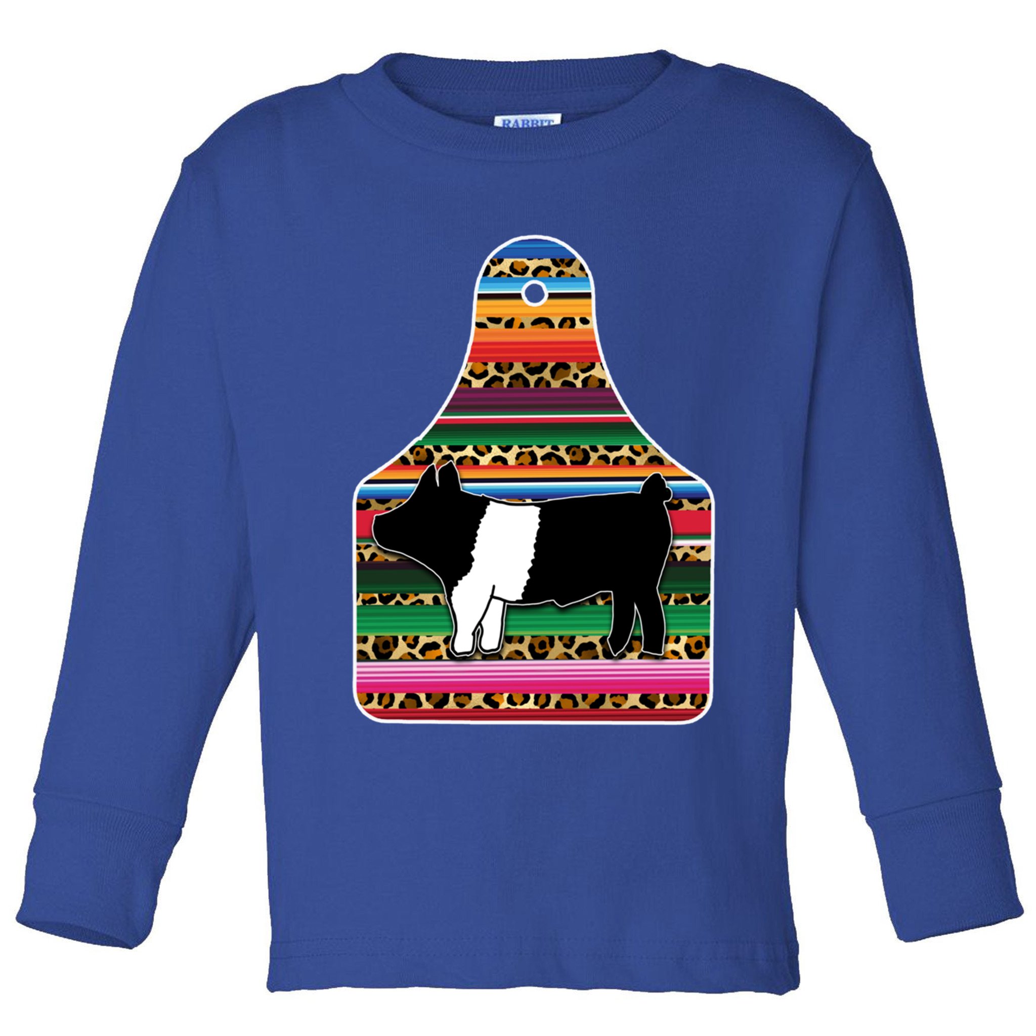 Livestock Show Pig Cheetah Serape Ear Tag Hamp Swine Gift Toddler Long Sleeve Shirt