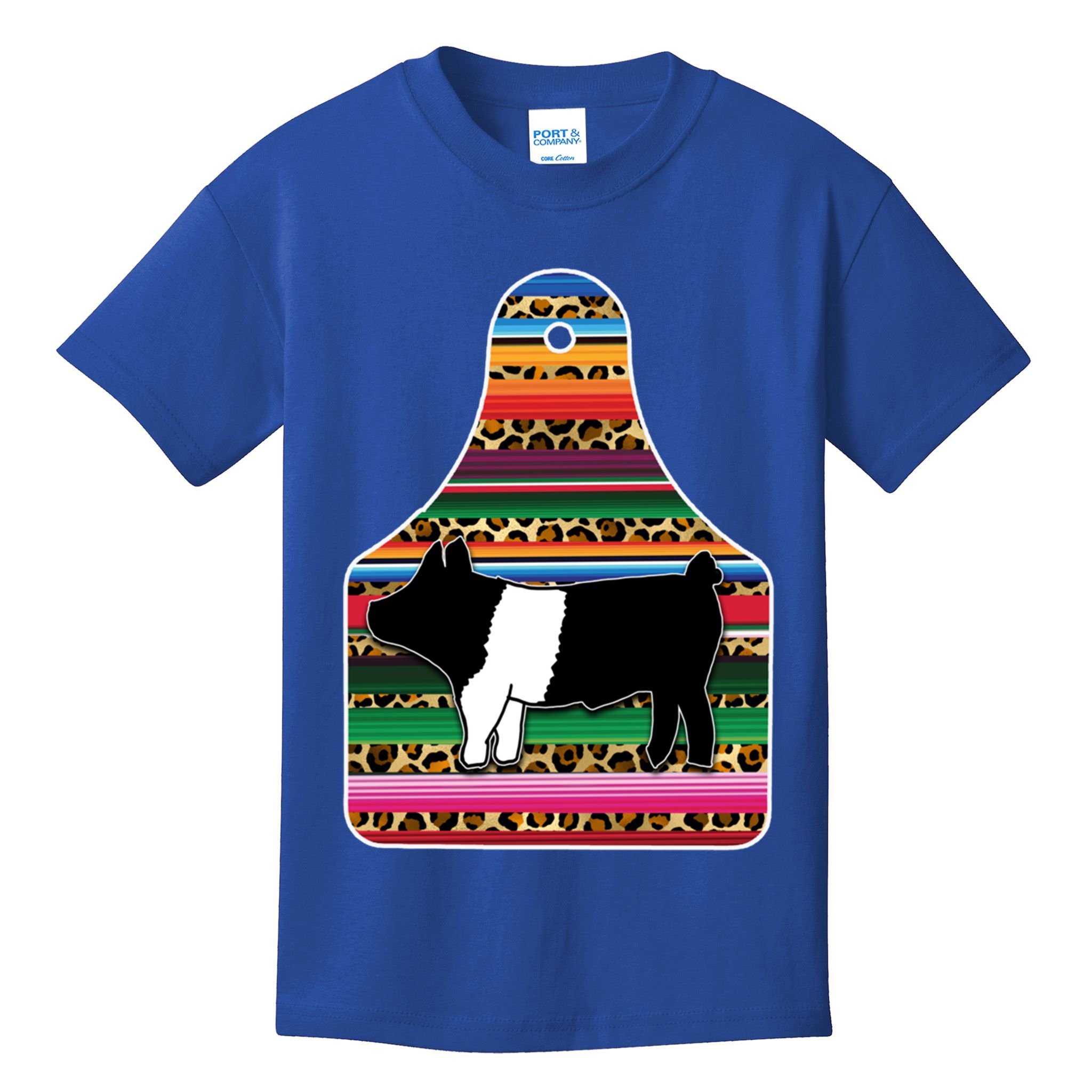 Livestock Show Pig Cheetah Serape Ear Tag Hamp Swine Gift Kids T-Shirt