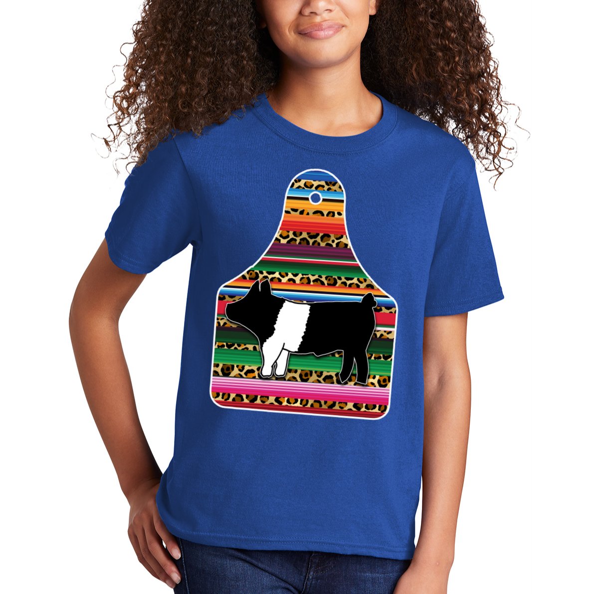 Livestock Show Pig Cheetah Serape Ear Tag Hamp Swine Gift Kids T-Shirt