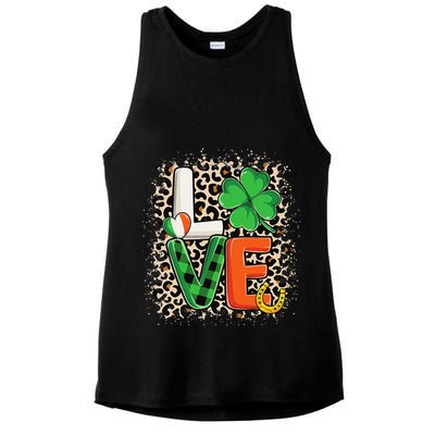 Love St. Patricks Day Shamrock Irish Leopard Print Plaid Ladies PosiCharge Tri-Blend Wicking Tank