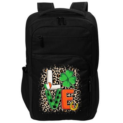 Love St. Patricks Day Shamrock Irish Leopard Print Plaid Impact Tech Backpack