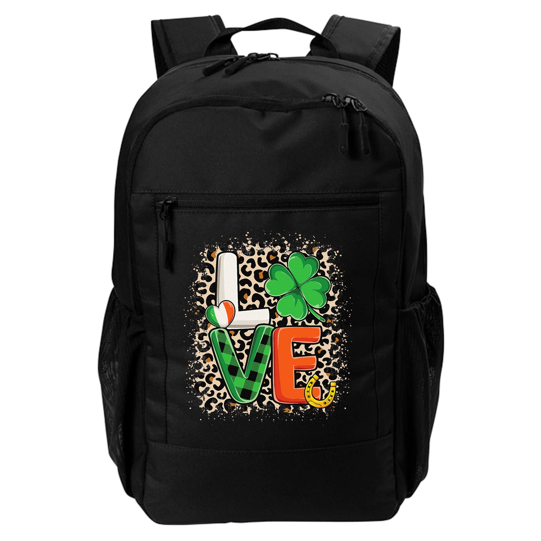 Love St. Patricks Day Shamrock Irish Leopard Print Plaid Backpack