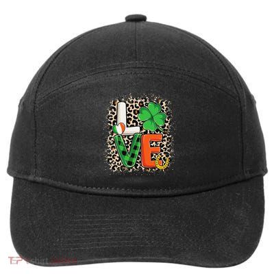 Love St. Patricks Day Shamrock Irish Leopard Print Plaid 7-Panel Snapback Hat