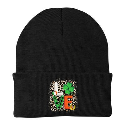 Love St. Patricks Day Shamrock Irish Leopard Print Plaid Beanie