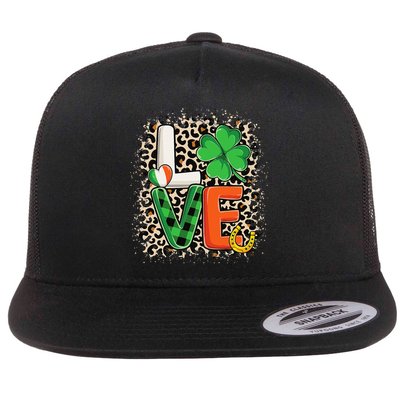 Love St. Patricks Day Shamrock Irish Leopard Print Plaid Flatbill Hat