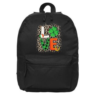 Love St. Patricks Day Shamrock Irish Leopard Print Plaid 16 in Basic Backpack