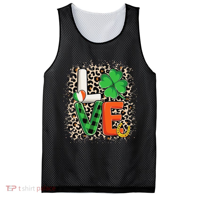 Love St. Patricks Day Shamrock Irish Leopard Print Plaid Mesh Reversible Basketball Jersey Tank