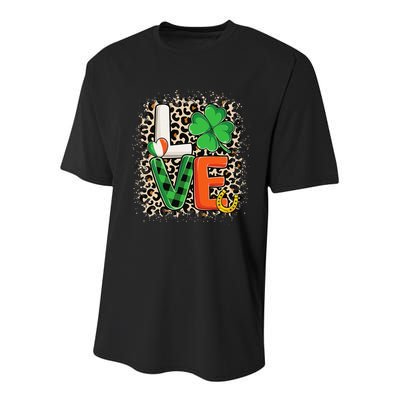 Love St. Patricks Day Shamrock Irish Leopard Print Plaid Youth Performance Sprint T-Shirt