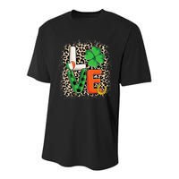 Love St. Patricks Day Shamrock Irish Leopard Print Plaid Youth Performance Sprint T-Shirt