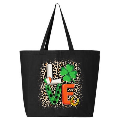 Love St. Patricks Day Shamrock Irish Leopard Print Plaid 25L Jumbo Tote