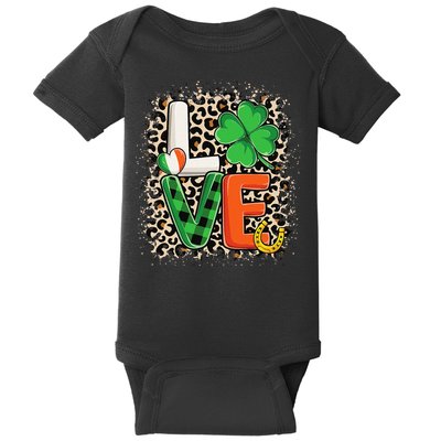 Love St. Patricks Day Shamrock Irish Leopard Print Plaid Baby Bodysuit