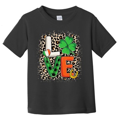 Love St. Patricks Day Shamrock Irish Leopard Print Plaid Toddler T-Shirt