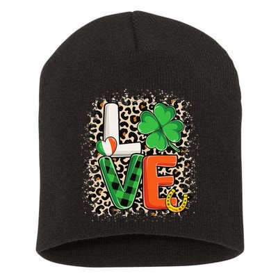 Love St. Patricks Day Shamrock Irish Leopard Print Plaid Short Acrylic Beanie