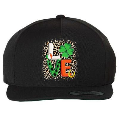 Love St. Patricks Day Shamrock Irish Leopard Print Plaid Wool Snapback Cap