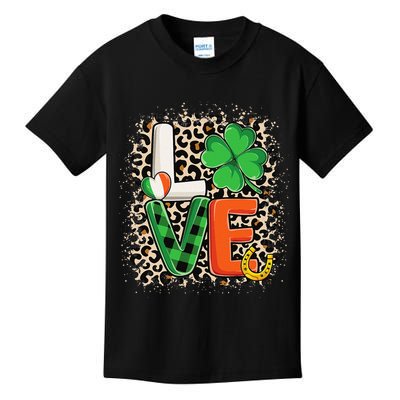Love St. Patricks Day Shamrock Irish Leopard Print Plaid Kids T-Shirt