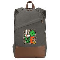Love St. Patricks Day Shamrock Irish Leopard Print Plaid Cotton Canvas Backpack