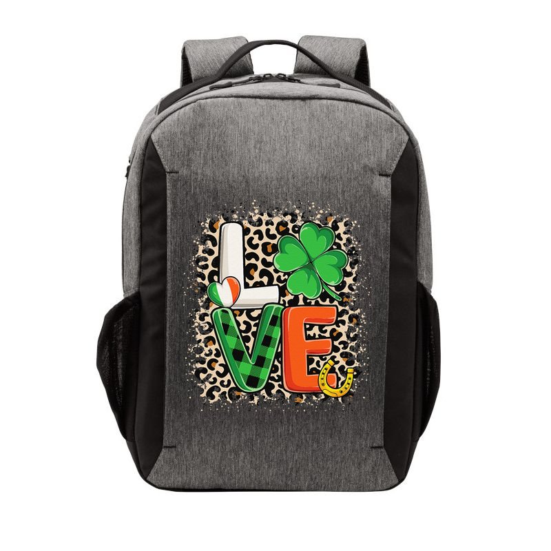 Love St. Patricks Day Shamrock Irish Leopard Print Plaid Vector Backpack