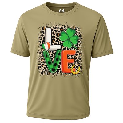 Love St. Patricks Day Shamrock Irish Leopard Print Plaid Performance Shirt