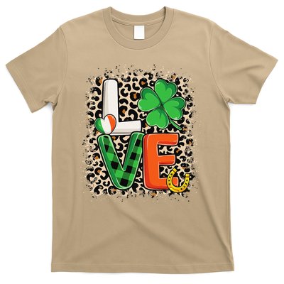 Love St. Patricks Day Shamrock Irish Leopard Print Plaid T-Shirt