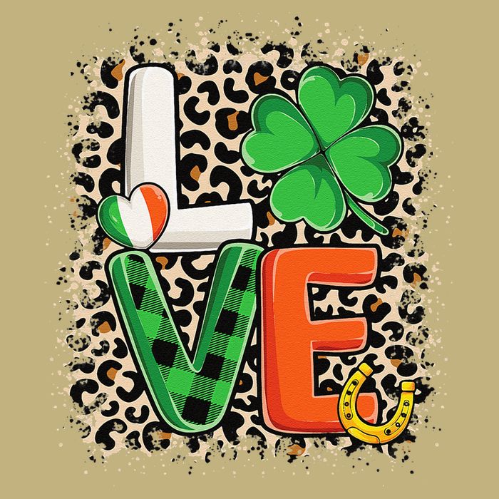Love St. Patricks Day Shamrock Irish Leopard Print Plaid Button