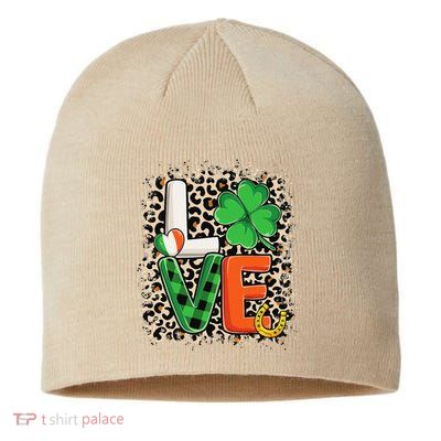 Love St. Patricks Day Shamrock Irish Leopard Print Plaid Sustainable Beanie