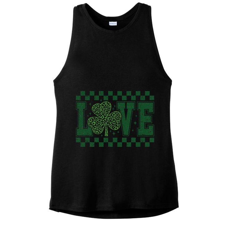 Love St. PatrickS Day Leopard Shamrock Irish Ladies PosiCharge Tri-Blend Wicking Tank