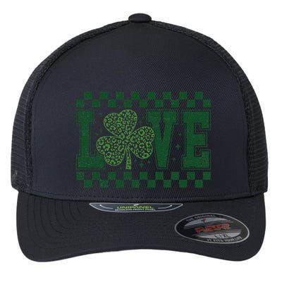 Love St. PatrickS Day Leopard Shamrock Irish Flexfit Unipanel Trucker Cap