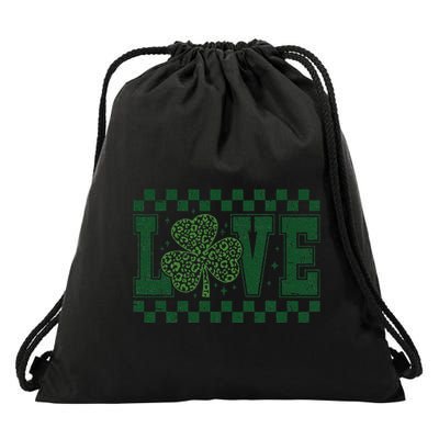 Love St. PatrickS Day Leopard Shamrock Irish Drawstring Bag