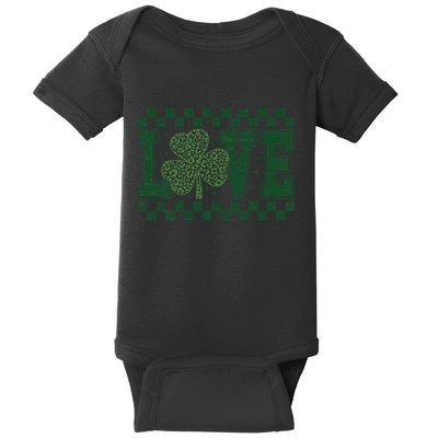 Love St. PatrickS Day Leopard Shamrock Irish Baby Bodysuit