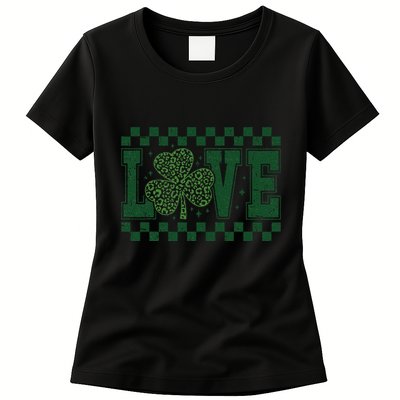 Love St. PatrickS Day Leopard Shamrock Irish Womens T-Shirt