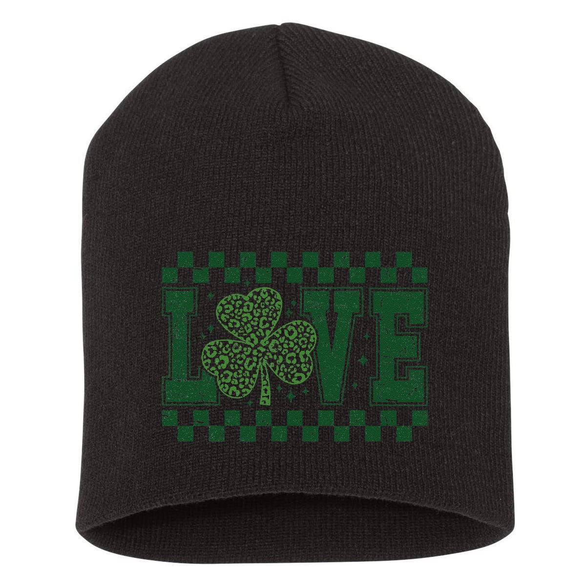 Love St. PatrickS Day Leopard Shamrock Irish Short Acrylic Beanie