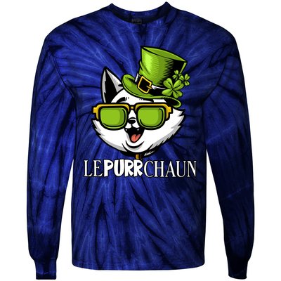 Lepurrchaun St. Patrick's Day Cute Cat Leprechaun Shamrocks Tie-Dye Long Sleeve Shirt