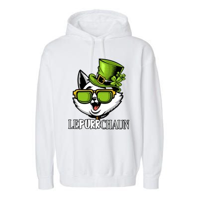 Lepurrchaun St. Patrick's Day Cute Cat Leprechaun Shamrocks Garment-Dyed Fleece Hoodie