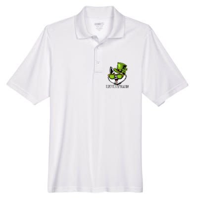 Lepurrchaun St. Patrick's Day Cute Cat Leprechaun Shamrocks Men's Origin Performance Piqué Polo