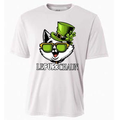 Lepurrchaun St. Patrick's Day Cute Cat Leprechaun Shamrocks Cooling Performance Crew T-Shirt