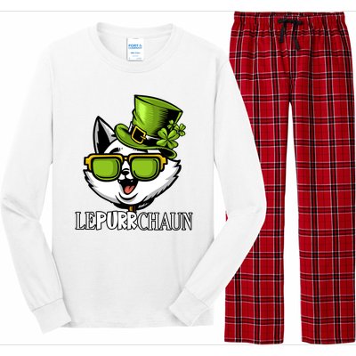 Lepurrchaun St. Patrick's Day Cute Cat Leprechaun Shamrocks Long Sleeve Pajama Set