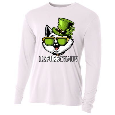 Lepurrchaun St. Patrick's Day Cute Cat Leprechaun Shamrocks Cooling Performance Long Sleeve Crew