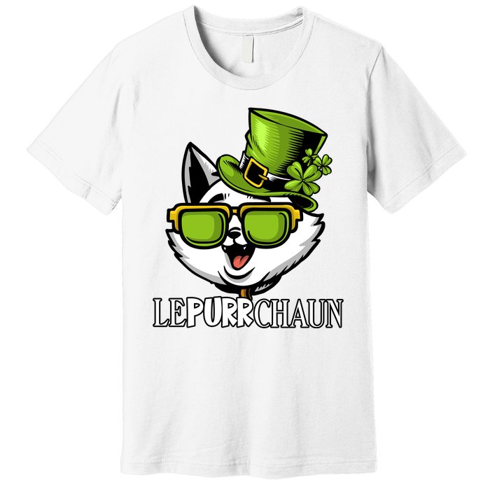 Lepurrchaun St. Patrick's Day Cute Cat Leprechaun Shamrocks Premium T-Shirt