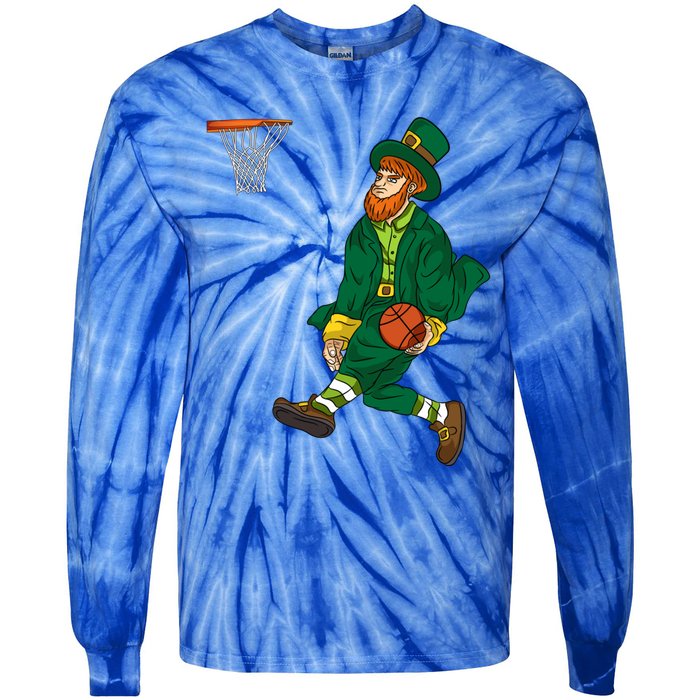 Leprechaun St Patricks Day Basketball Gift Tie-Dye Long Sleeve Shirt