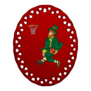 Leprechaun St Patricks Day Basketball Gift Ceramic Oval Ornament