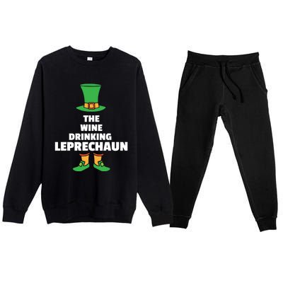 Leprechaun St Patricks Day Wine Meaningful Gift Premium Crewneck Sweatsuit Set