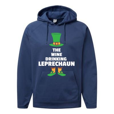 Leprechaun St Patricks Day Wine Meaningful Gift Performance Fleece Hoodie