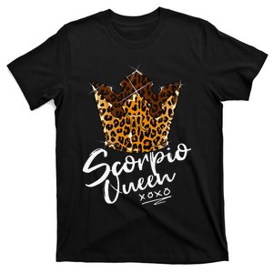 Leopard Scorpio Queen Zodiac Sign with Leopard Pattern Crown T-Shirt