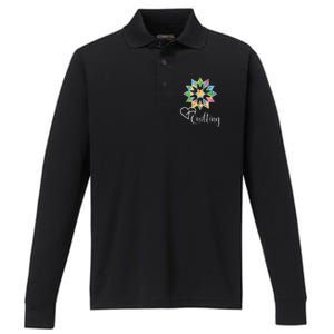 Love Sewing Quilting Hobby Crafter Gift 3Dk Performance Long Sleeve Polo