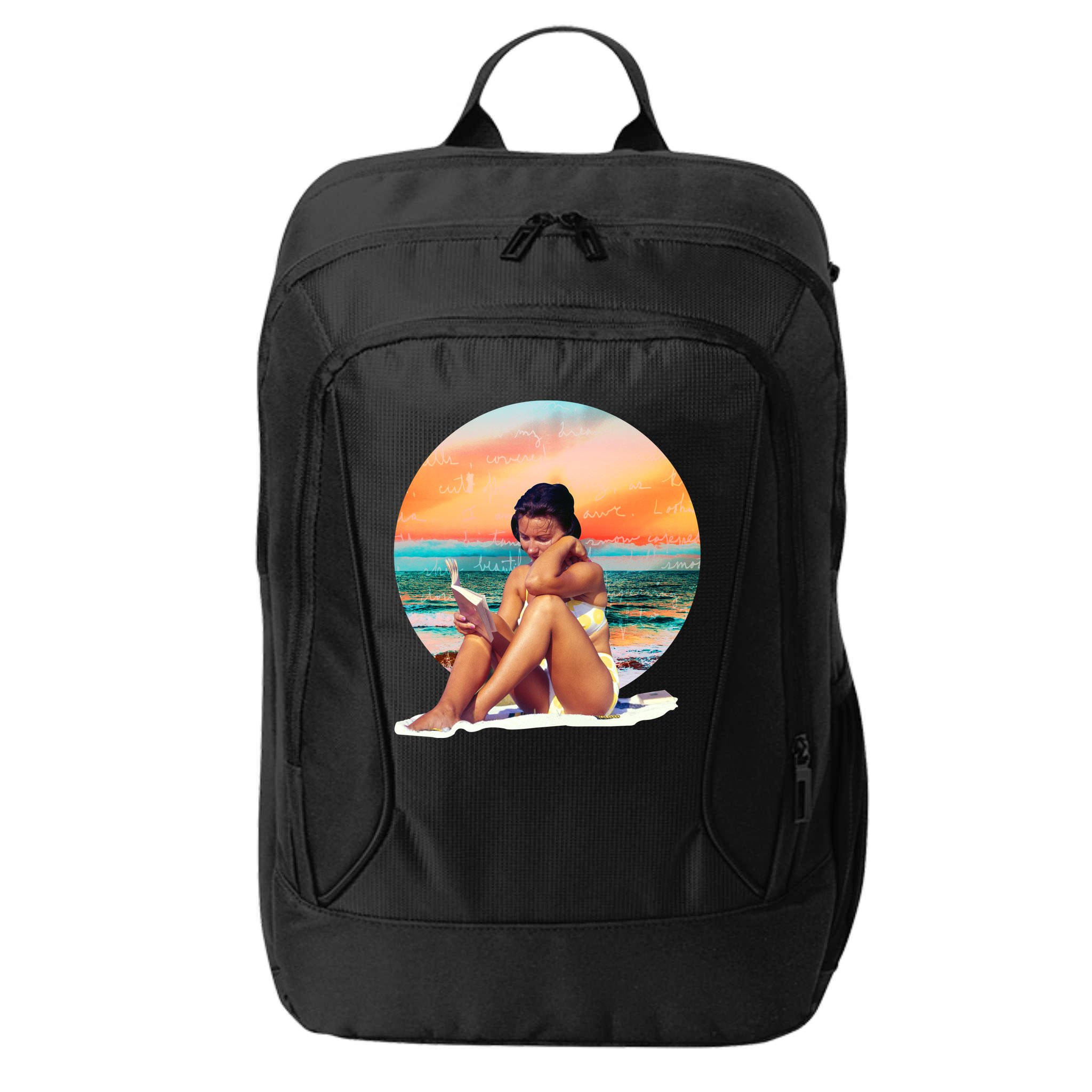 Lady Sunset Reading Book City Backpack