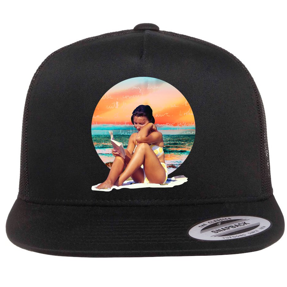 Lady Sunset Reading Book Flat Bill Trucker Hat