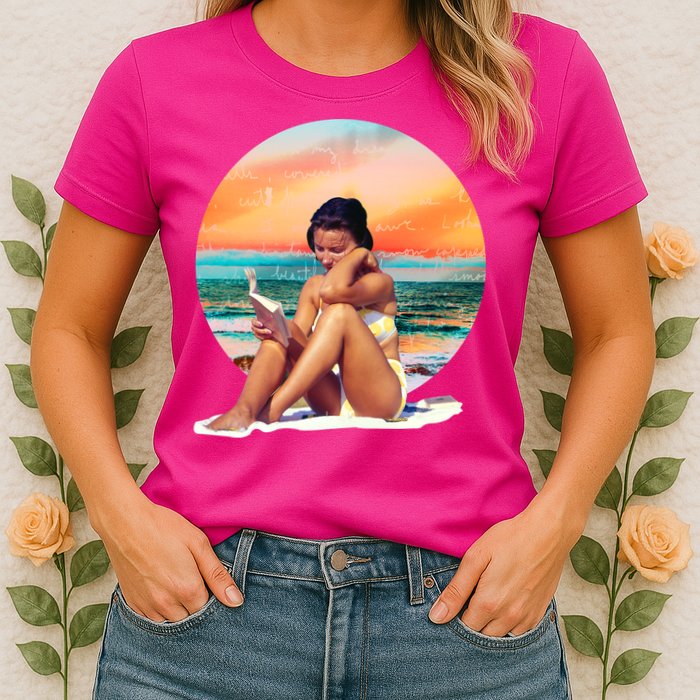 Lady Sunset Reading Book Womens T-Shirt