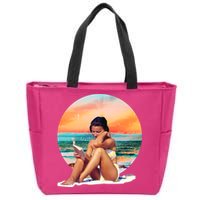 Lady Sunset Reading Book Zip Tote Bag