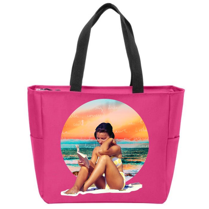 Lady Sunset Reading Book Zip Tote Bag