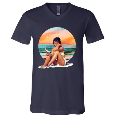 Lady Sunset Reading Book V-Neck T-Shirt